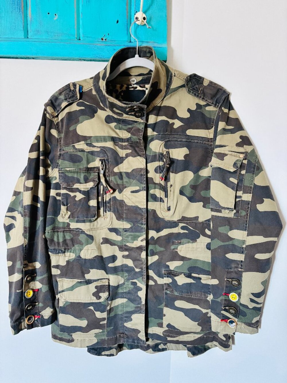 CAMO Jacket with Button In Faux Leopard Lining